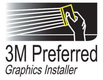 Logo of 3M Preferred Graphics Installer holding a yellow tool in line format.