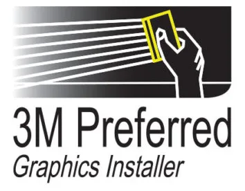 Logo of 3M Preferred Graphics Installer holding a yellow tool in line format.