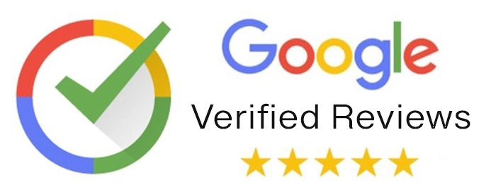 Verified Google Reviews Logo with Green Check Mark and 5 Golden Stars.