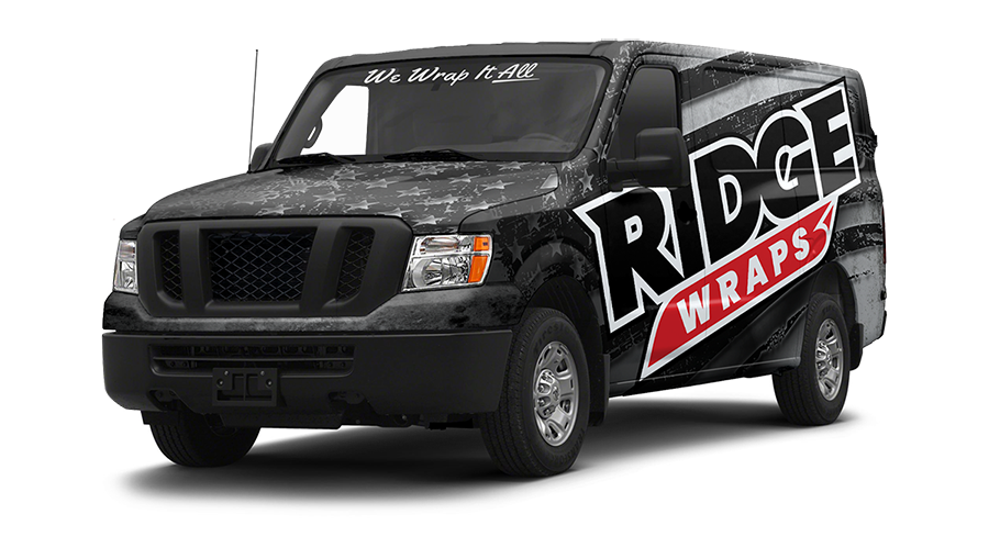 Vehicle Wrap American Flag style wrapped van with company logo placed on top.